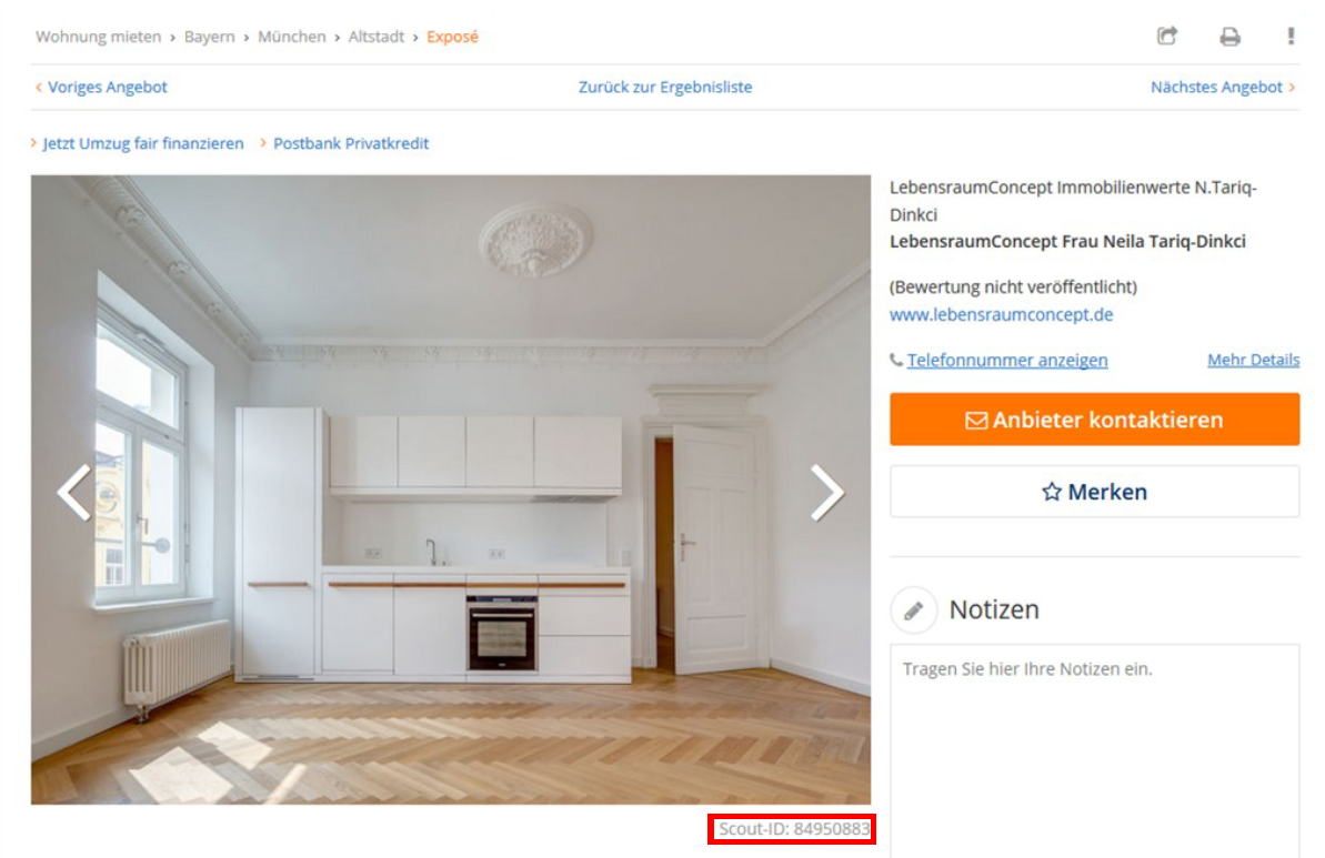 Position aus ImmobilienScout24 importieren Handbuch